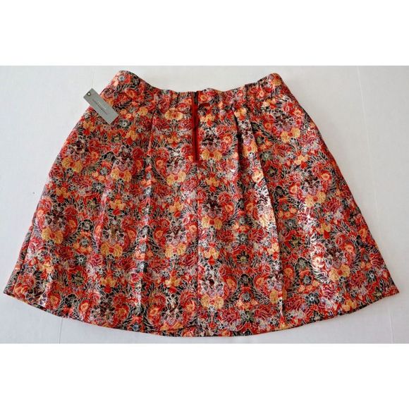 Maeve x Anthropologie Petite Sz L Rosie Floral Gold Metallic Pleated Skirt $118 - Picture 2 of 8